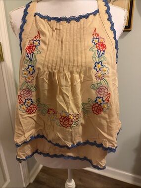 SHEIN Cream Layered Skirt with Blue Lace & Multicolor Floral Embroidery